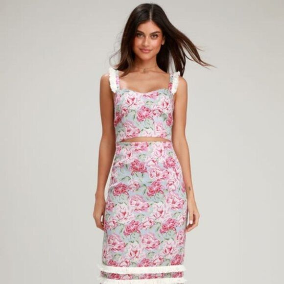 WAYF Tamera Floral Linen Tank Crop Top Sz L NWT - Picture 2 of 13